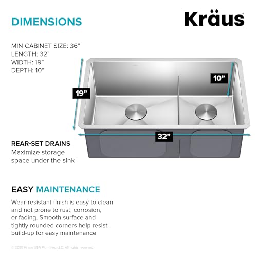 Kraus Kitchen Sinks Undermount - 32 Inch Stainless Steel Kitchen Sink, 60/40 Double Bowl, 16 Gauge, Model KHU103-32 - image 6