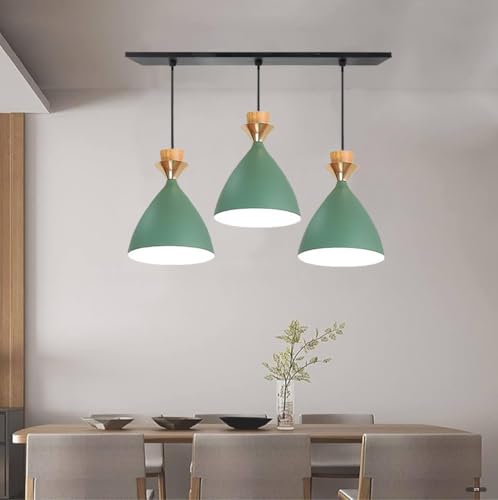 Image of GreyWings Triple Dome Green Aluminium Hanging Pendant Light Drop, Antique Modern Ceiling Lamp,Bulb is not Included, 3 Light Linear Set