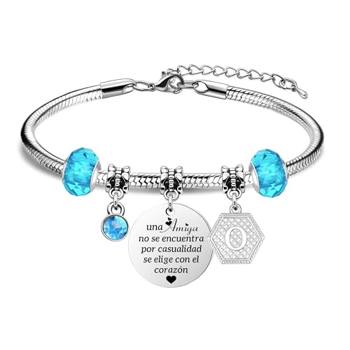 Amiga Regalos Pulsera para las Mujeres Adolescentes Regalos de la Amistad con 26 Letras Colgante Pulseras para Mejor Amiga - Una Amiga no se Encuentra por Casualidad se Elige con el Corazon (O)