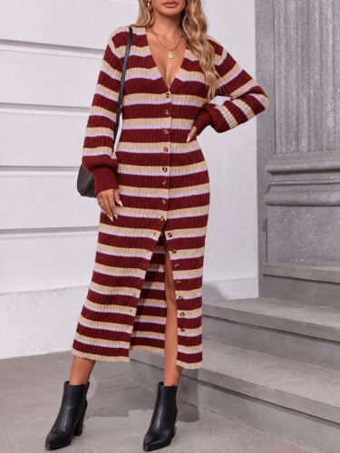 Image of Saodimallsu Womens Long Duster Cardigans Button Down Maxi Sweater Dress