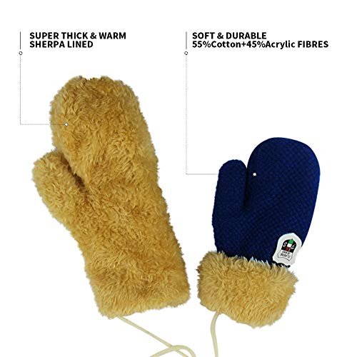 Orvinner 3 Pairs Toddler Gloves Baby Boys Girls Winter Warm Sherpa Lined Knit Gloves Kids Mittens Black/Grey/Navy Pack #TOP2