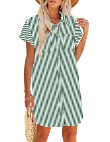 Image of Zeagoo Summer Dresses for Women 2026 Cotton Button Down Short Sleeve Tshirt Dresses Casual Mini Beach Dress