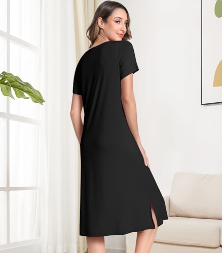 Image of NACHILA Women's Nightgowns-Viscose Made from Bamboo, Short Sleeve Sleepshirts V Neck Night Dress Cool Sleepwear