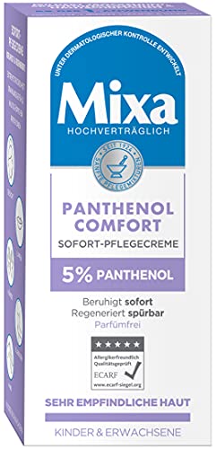 Mixa Omedelbar vårdande kräm för känslig och irriterad hud, sårläkningskräm mot rodnad och extrem torrhet, med pantenol, panthenol Comfort, 50 ml