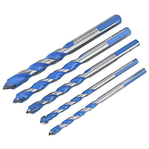 Triangle Drill Bits, 5 Pieces Multipurpose Alloy Drill Bit Set Big Slot Triangle Tile Ceramic Concrete Drilling Power Tool Accessories Tool
