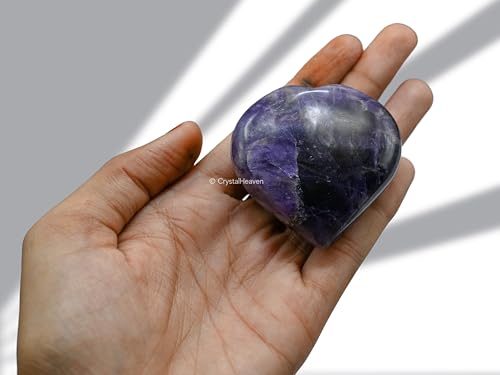 Image of Crystal Heaven Certified Amethyst Heart Palm Pebbles Stones For Anxiety Stress Relief Massage-Aaa Grade Original Healing Gemstone Agate Heart Palm Stone For Yoga Meditation Spiritual