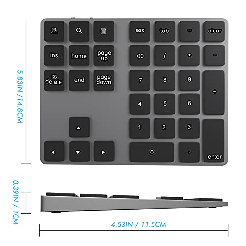 image for Foloda Bluetooth Numeric Keypad, Aluminum Rechargeable 34-Keys Wireles