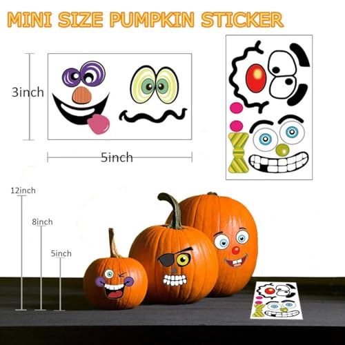 36 Pack Halloween Pumpkin Decorating Stickers Mini Make 36 Small Pumpkin Face Stickers for Halloween Kids Toddlers Party Favors Halloween Treats Stickers Gifts 18 Sheets, Pumpkins not Included