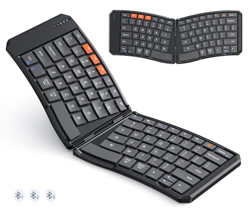 MEETION Ergonomic Foldable Bluetooth Keyboard, Split Compact Portable Keyboard for Business Travel, Ultra-Thin Folding Rechargeable Wireless Keyboards for iOS Android Windows Mac Tablet PC Smartphone