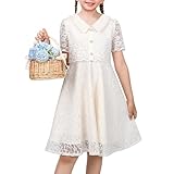 Vestido para niña Flor Marfil Floral Encaje Botón Manga Corta Comunión Boda Formal 12 años