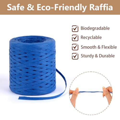 Image of BEVTEE 436 Yards Raffia Yarn for Crochet, Ribbons for Crafts, Blue | Paper Ribbon for Wrapping Christmas Crafts DIY Decoration, Easy to Tie, Perfect for Basket Weaving Supplies