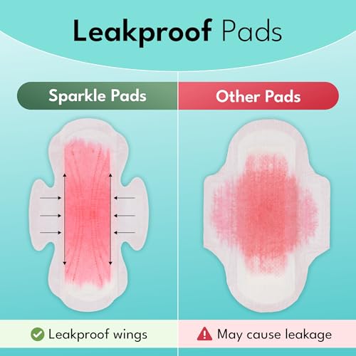 Image of Sparkle Sanitary Pads for Women, Plant-Based Maxi Pads with Wings | Feminine Pads | Organic Pads | Period Pad Softer Than Cotton Pads, Medium Absorbency, Unscented (Super Pads, 40 Count)