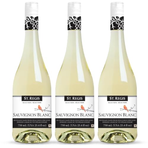Image of ST. REGIS Non-Alcoholic Sauvignon Blanc Beverage, 25.4 Fl Oz (3 Pack) | Alcohol-Free White Beverage with Citrus and Tropical Fruit; ; Low Calorie and Low Sugar; Serve Chilled