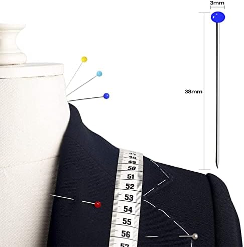 iJiZuo Sewing Pins with Glass Heads 250 Pieces, Head Pins, Straight Glass Ball Pins for Dressmaking, Decorating Crafts, 38mm Multicolor, Sewing, Stainless Steel Pins Dressmakers