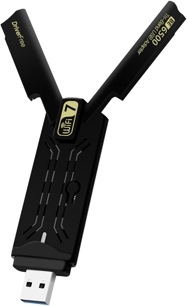 WiFi 7 USB Adapter for Desktop PC 6500Mbps Tri-Band 6GHz Gaming Win10/11 | 6GHz/5GHz/2.4GHz ultra-fast speeds, driver-included plug-and-play for Windows 10/11, RTL8912AU chipset, WPA3 security