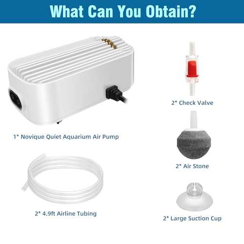Image of Quiet Aquarium Air Pump 5W Fish Tank Oxygen Aerator Pump with Air Stone Airline Tubing Check Valve Aquarium Bubbler for 70-160 Gallon Fish Tanks