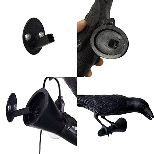 Image of NorDiem Crow Wall Lamp, Unique Gothic Raven Birds Wall Sconce Light for Bedside Bedroom Living Room Farmhouse Decor (Left Black Wall Lamp)