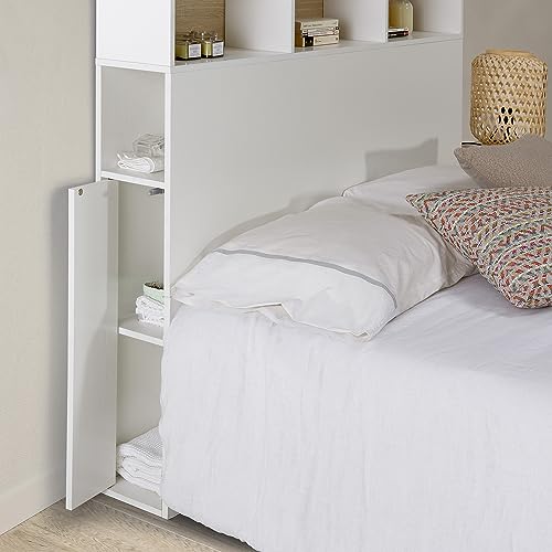 HOMN LIVING Cabecero de Cama Zeus 145 cm con almacenaje Blanco, 2 Puertas 9 Huecos