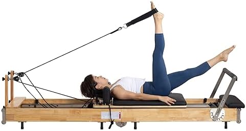 piothioh Pilates Reformer Machine for Home, Foldable Pilates Reformer Rubber Wood Strength Exercise Equipment