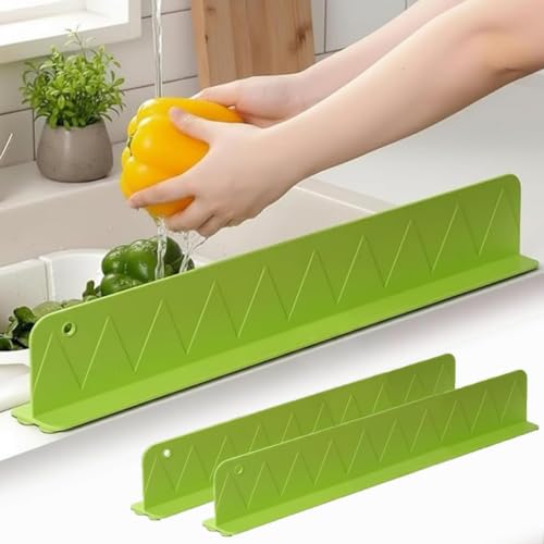 Image of 2PCS X 48 CM Sink Splash Guard for Kitchen and Bathroom, Silicone Sink Splash Guards with Strong Suction Cup,Silicone Flume Baffle Water Barrier for Kitchen Sink Anti-Splash Water (Green)