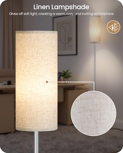 Image of Dimmable Floor Lamps for Living Room with Remote and Foot Switch, 64.4 inch Modern Standing Tall Lamp, Corner Lamp for Bedroom, Office, Bulb Included, 3000K-6500K, Beige and Silver, FCC Listed SE06LD05W1
