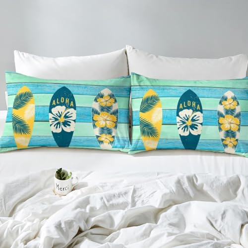 Housse de Couette 220x240 Surf B2068 Parure Lit Hawaii 2 Personnes Microfibre