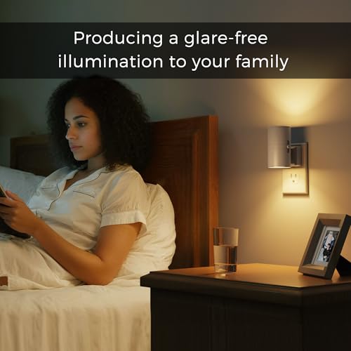 Image of L LOHAS LED Night Light Plug in, Night Lights Plug into Wall, Light Sensor, Cement Gray Housing, Soft White Nightlight, 100LM Dimmable Nightlights for Hallway Bedroom Bathroom, 2 Pack