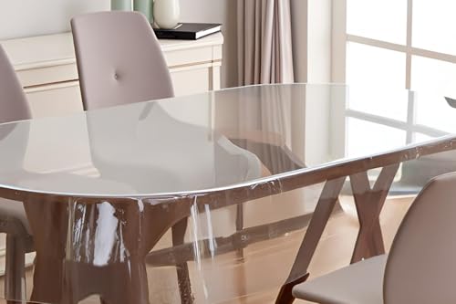 Image of The Furnishing Tree Oval Shaped 4 to 6 Seater Transparent Table Cover WxL 54x78 inches 0.25 mm Thickness Without Lace