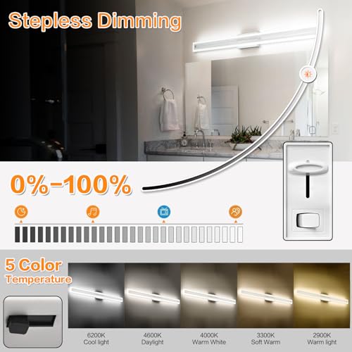 Image of SOLFART Brushed Nickel Vanity Lights for Bathroom 48 Inch 5 Color Adjustable Vanity Lighting Over Mirror 5CCT