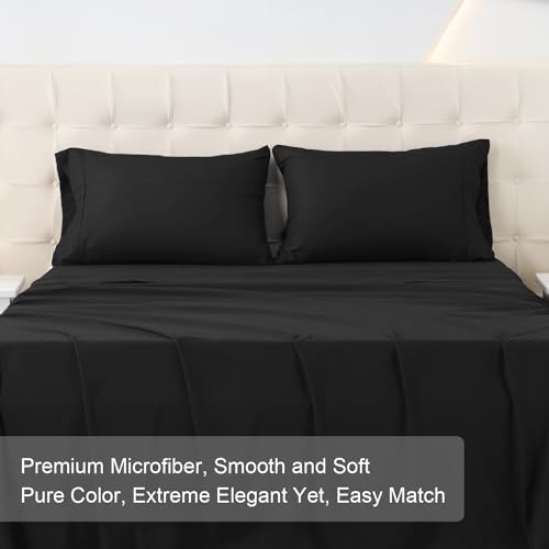 MICORAL Full Bed Sheets Set, Soft Breathable Bedding Sheet Set, Sheets Set with 16" Deep Pocket Design (4 Pieces, Full, Charcoal Black) by MICORAL - Used condition - Image 6