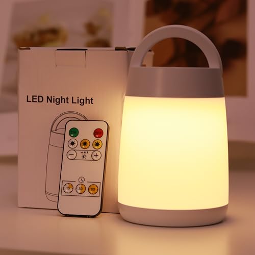 Baby Night Light with Remote Control, 200Hrs Rechargeable, Dimmable Touch Bedside Lamp, Portable Nursing Light with Timer for Kids & Adults (White/Warm)