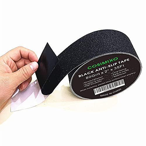 COSIMIXO 2" x 35Ft Heavy Duty Anti Slip Tape,Best 80grit Friction,Grip,Abrasive for Stairs Outdoor/Indoor Waterproof Grip Tape Safety Non Skid Tread Staircases Anti-Slip Traction Tape Black