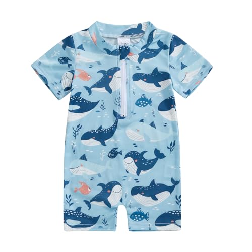 Image of Toddler Infant Baby Boys Swimsuit One Piece Zipper Rash Guard Sea Animal Print Bathing Suit Swimwear
