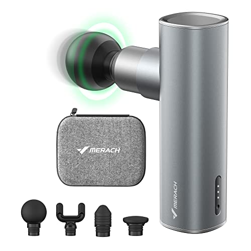 Merach Mini Massage Gun, Portable Deep Tissue Massager Gun with Aluminum Housing Silicone Massage Heads Handheld Percussion Muscle Massager Gun for Travel Office Gym, M1S
