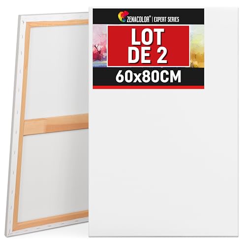 Zenacolor Toile Peinture 60x80 - Set de 2 Canvas Toile a Peindre sans Acide - Tout Type de Peinture sur Toiles