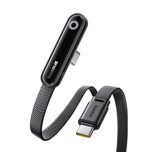 Baseus USB C Kabel mit 90° Ellbogen, 100W 1m Typ C auf C E-Sport Schnellladekabel mit Ringatmosphärenlicht für iPhone 17 16 15 Pro, Samsung Galaxy S25 S24 S23 S22 Ultra, MacBook, iPad Pro