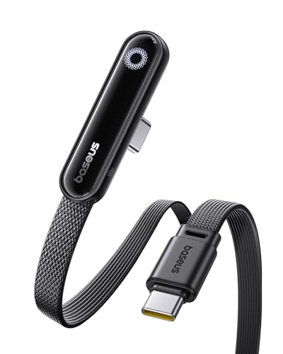 Baseus USB C Kabel mit 90° Ellbogen, 100 W Typ-C auf C E-Sport Schnellladekabel mit Ringatmosphärenlicht, 480mbps, Geflochtener Drahtkabel für iPhone16/16Pro/16Pro Max/15, Samsung S24U, Macbook, 1m