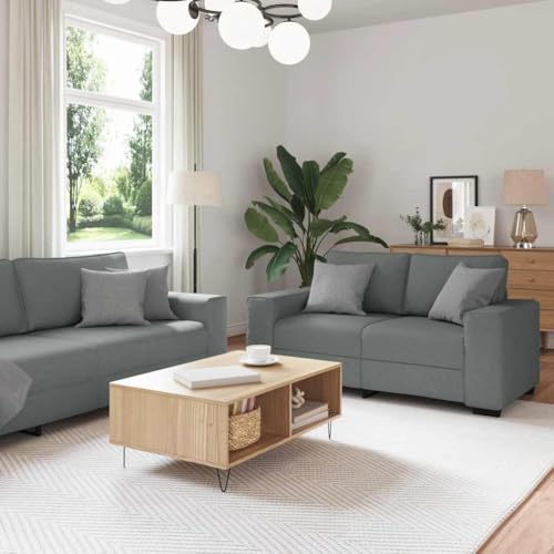 KTHLBRH Conjunto de sofá de 3 Piezas con Cojines de Tela Gris Oscuro Sofá Lounge Tapizado Poliéster, Estructura Madera Metal, Amplios Reposabrazos, Acolchado Denso