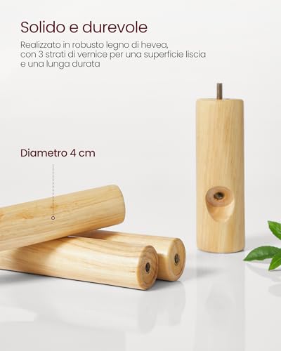 VASAGLE Attaccapanni, Appendiabiti da Terra in Legno, 8 Ganci, per Cappotti Cappelli Borse, per Ingresso, Ganci e Palo in Legno di Gomma, Beige Naturale RCR010N01 - Immagine 3