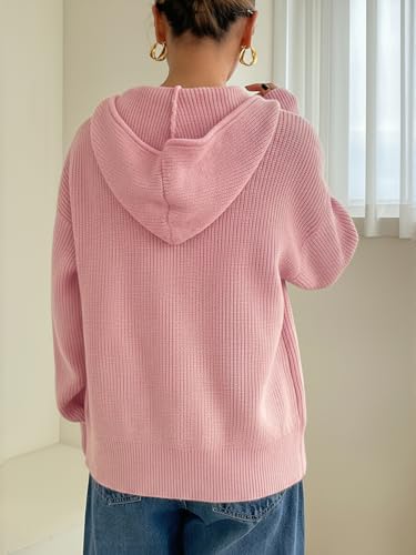 Image of SOLY HUX Zip Up Cardigan for Women Hooded Cardigan Sweater Knitted Drop Shoulder Fall Clothes Winter Hoodies Outerwear