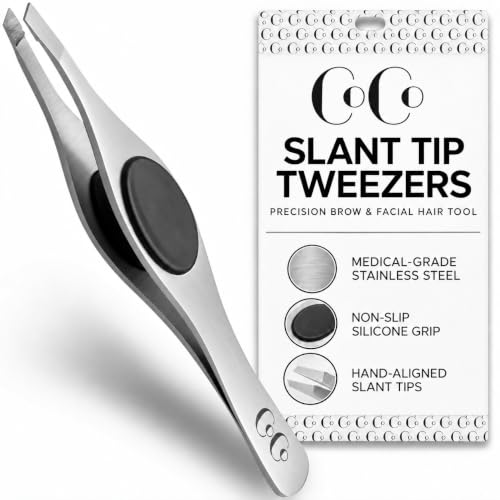 Precision Tweezers for Eyebrows & Facial Hair Removal, Stainless Slant Tip