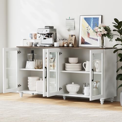 Image of Kikihouse 116.5 inch Entertainment Center for TVs up to 75 | Glass Display Cabinets with Spotlights, Adjustable Shelf, Elevated Leg Design for Living Room, Bedroom