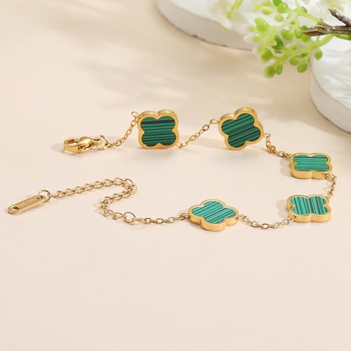Image of AIPPK 18K Gold Plated Clover Lucky Bracelet for Women White /Black /Red /Green Flower Four Leaf Link Bracelets Trendy Jewelry Gifts for Women