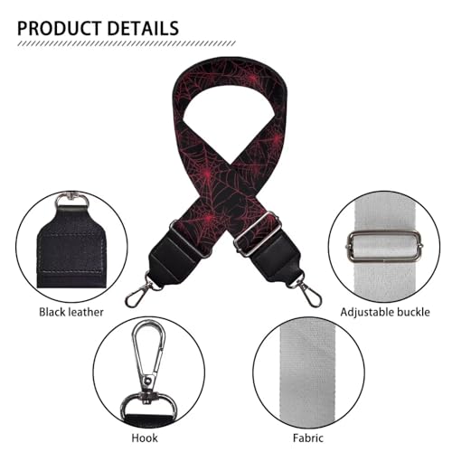 Image of GLENLCWE Red Spider Web Strap Replacement Crossbody Wide Shoulder Strap, Adjustable Canvas Straps Handbag Strap Replacement Belts Decor