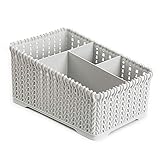Xuanmuque Cosmetic Storage Basket Imitation Rattan Hollow Design Countertop Makeup Organizer Desktop Office Storage Rack for Bathroom,Grey