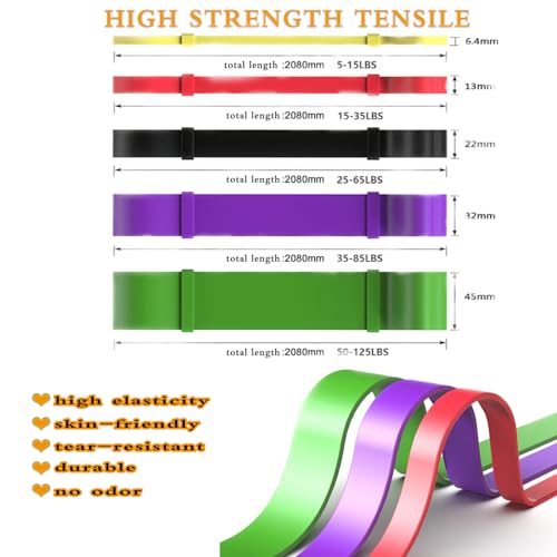 HSIULMY Resistance Bands Set for Pull Up Assist, 5 Levels Exercise Bands with Handles & Door Anchor, Heavy Duty Workout Bands for Strength Training, Home Gym Full Body Workout for Men Women - Image 2