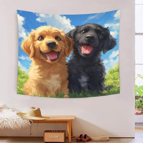 Tapisserie Golden Retriever 3D effet visuel tissu mural lavable 180x230cm