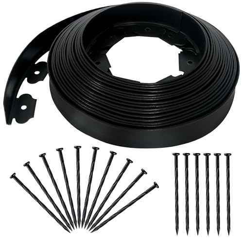 Quibbay 2 Inch x 50FT Landscape Edging Border with 75 Anchoring Spikes, No Dig Garden Border Edging Kit, Plastic Lawn Edging Border for Landscaping Garden Flower Beds Lawn Yard Paver Pathway, Black