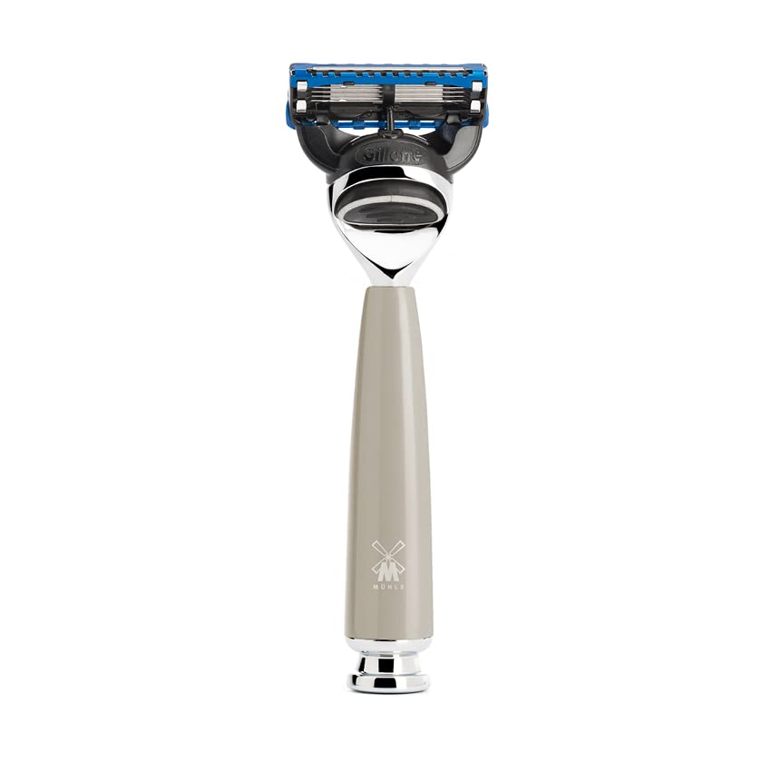 Rytmo System Razor - Compatible with Gillette Blades, Elegant Resin Handle, Chrome-Plated Metal Accents, Melange