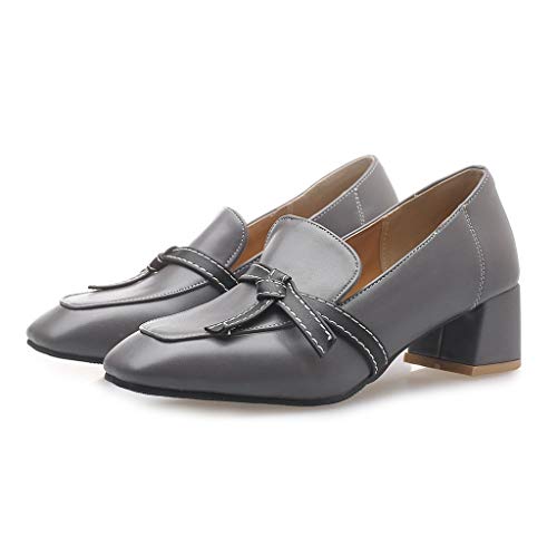 MIOKE Women's Square Toe Pump Loafers Slip-On Chunky Mid Block Heel Classic Western Work Office Dress Shoes2